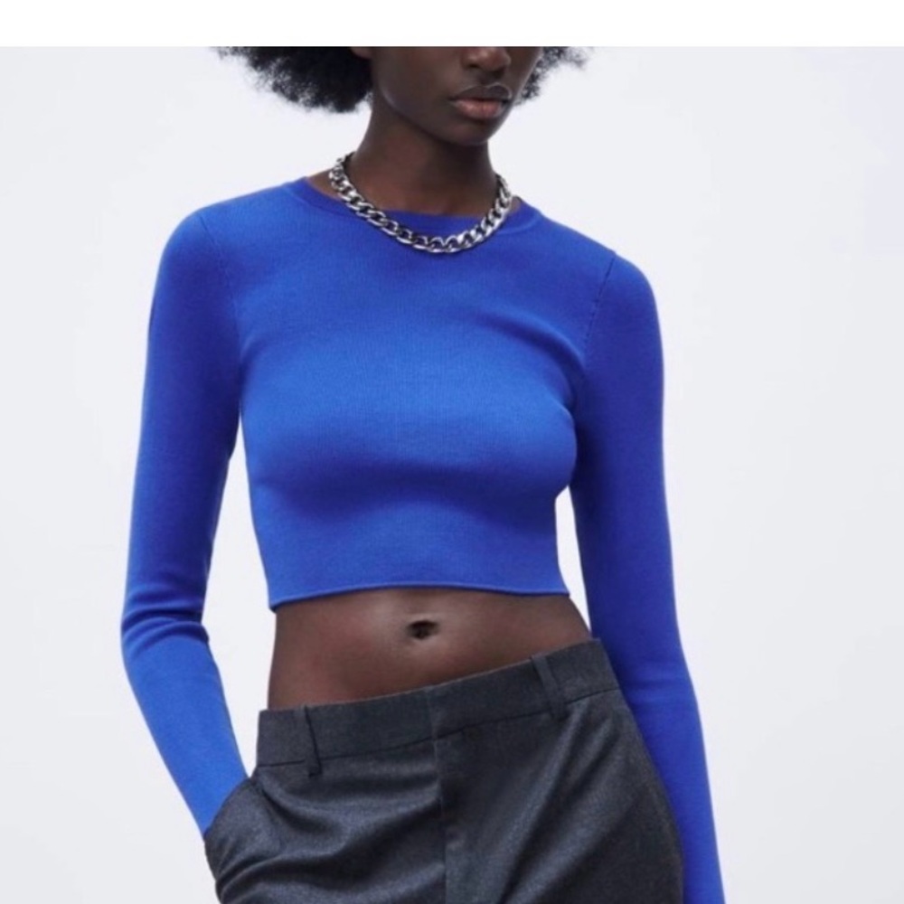 Zara Vibrant Blue Long Sleeve Crop Top